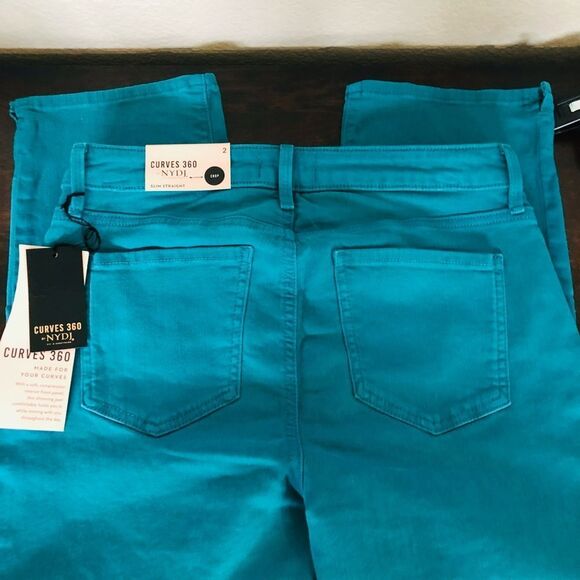 NYDJ Curves 360 Slim Straight Cropped Turquoise Blue Capris Jeans 2 - Picture 4 of 4